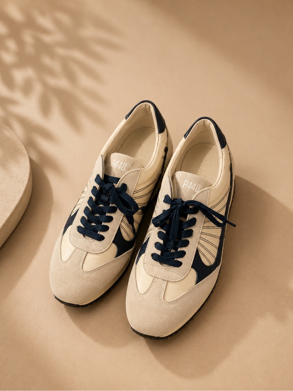 P448 John Sneakers White Navy Leather Suede Women's Size 39 Made in Italy